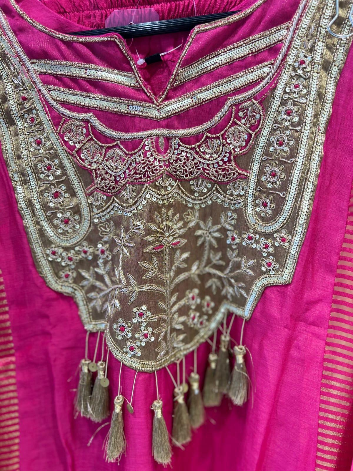 Pure Banaras Mull Chanderi Rani Pink 3pc Set