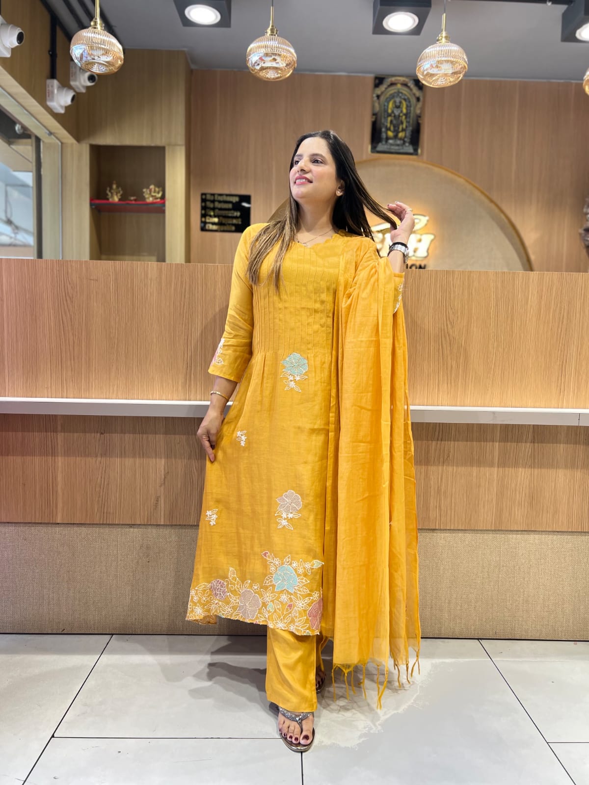 Banaras Mull Chanderi Mustard Yellow 3pc Set