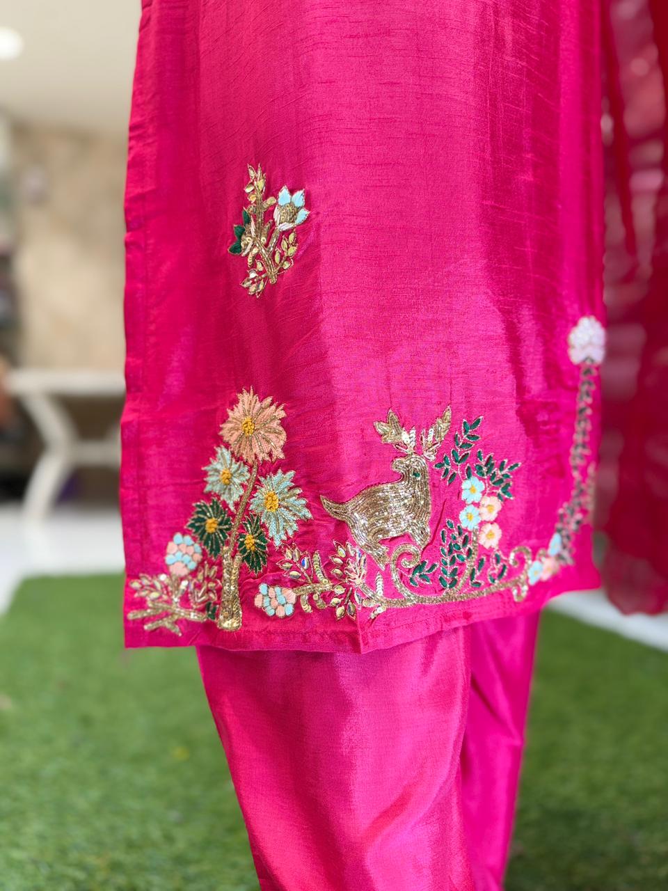 Pure Dola Silk Rani Pink 3pc Set
