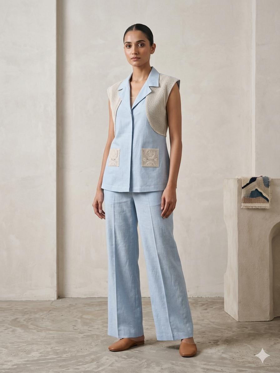Pure Linen Cotton Blue 2pc Set