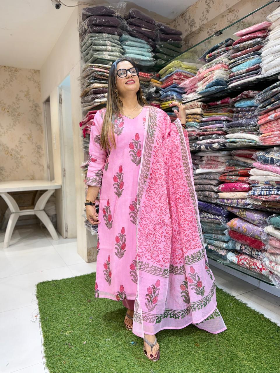 Pure Kota Doria Pink 3pc Set