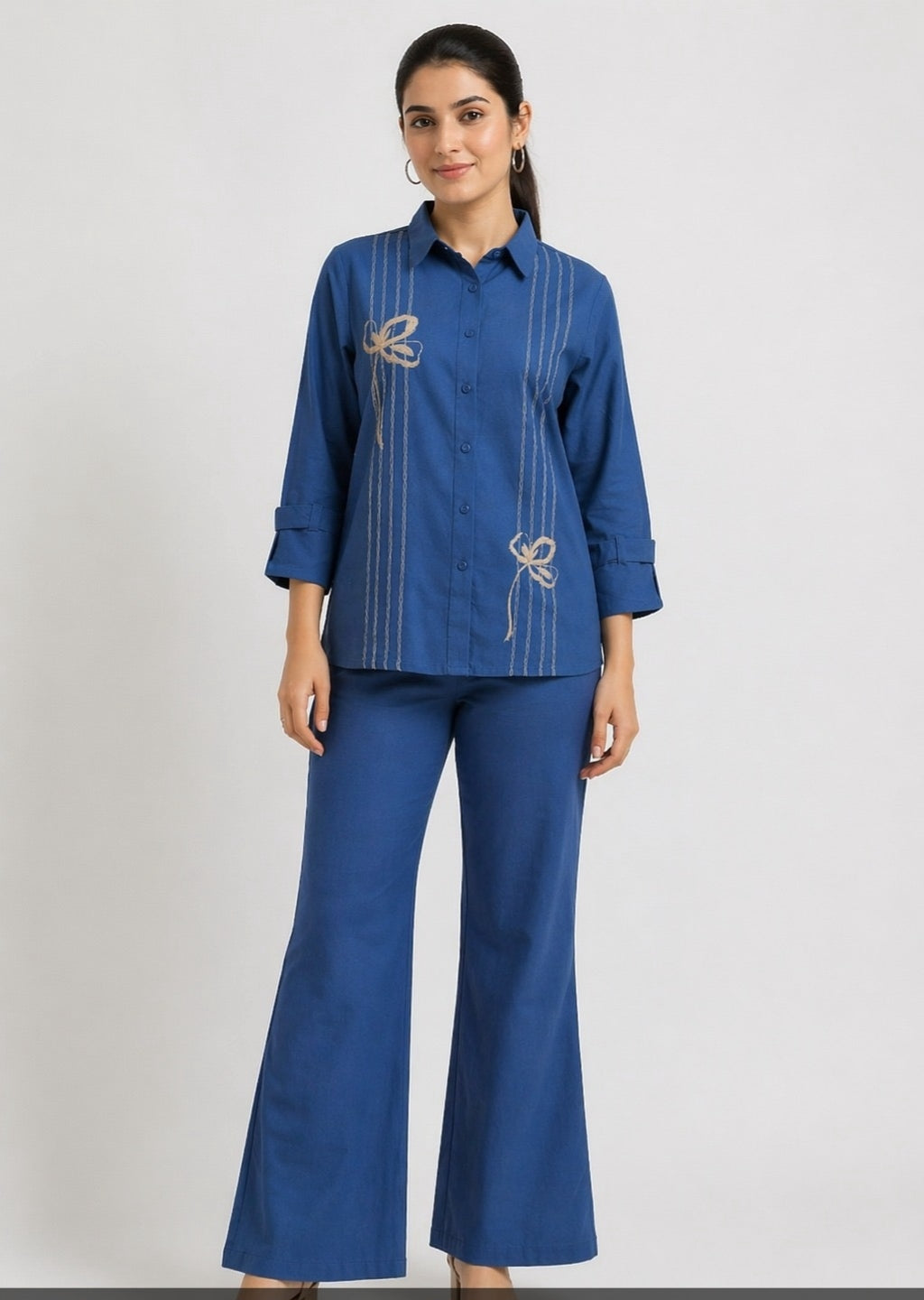 Pure Linen Cotton Blue 2pc Set