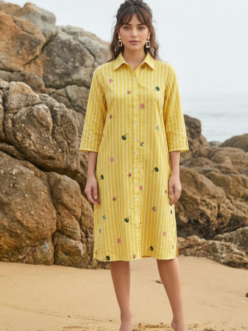 Pure Cotton Yellow Midi