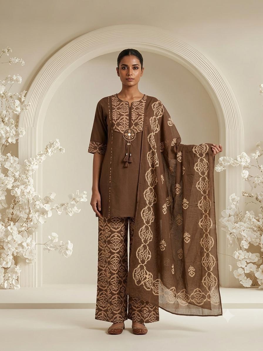 Pure Cotton Brown Farsi Salwar 3pc Set