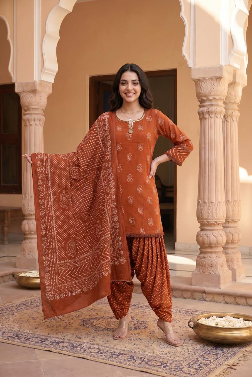 Pure Cotton Farsi Salwar Orange 3pc Set