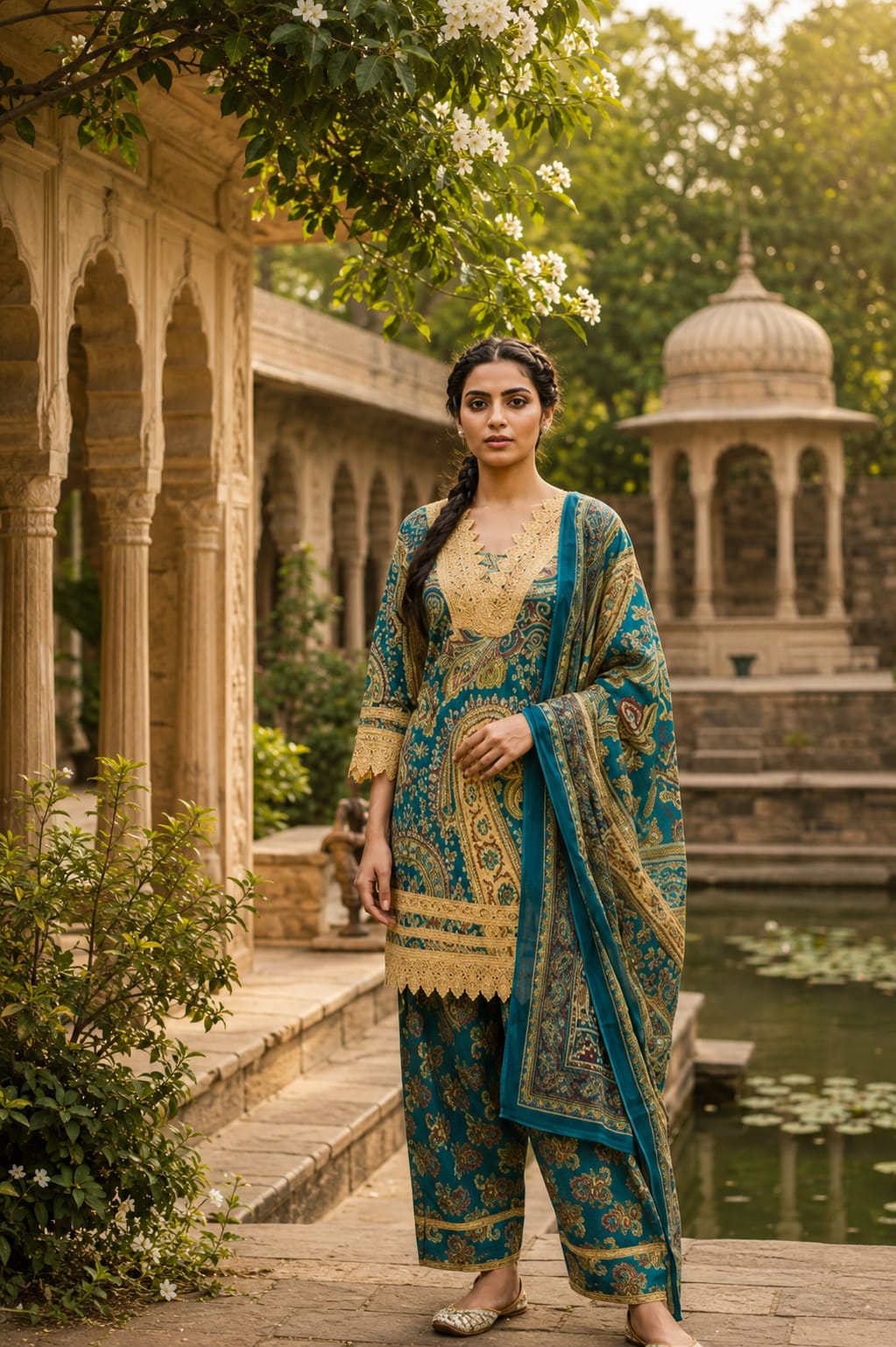Pure Cotton Farsi Salwar Blue 3pc Set
