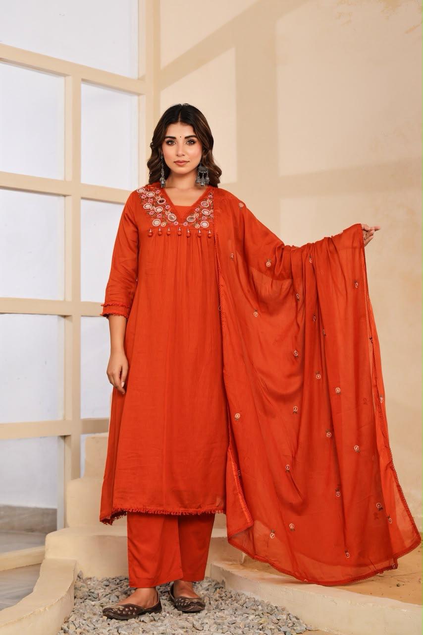 Pure Mull Cotton Orange 3pc Set
