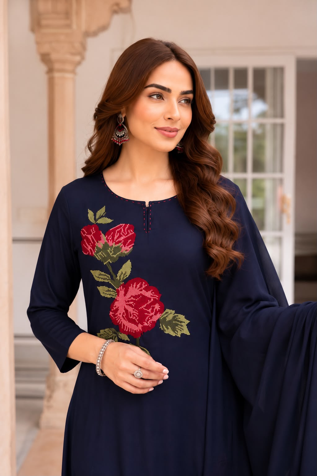Pure Mull Cotton Navy Blue 3pc Set