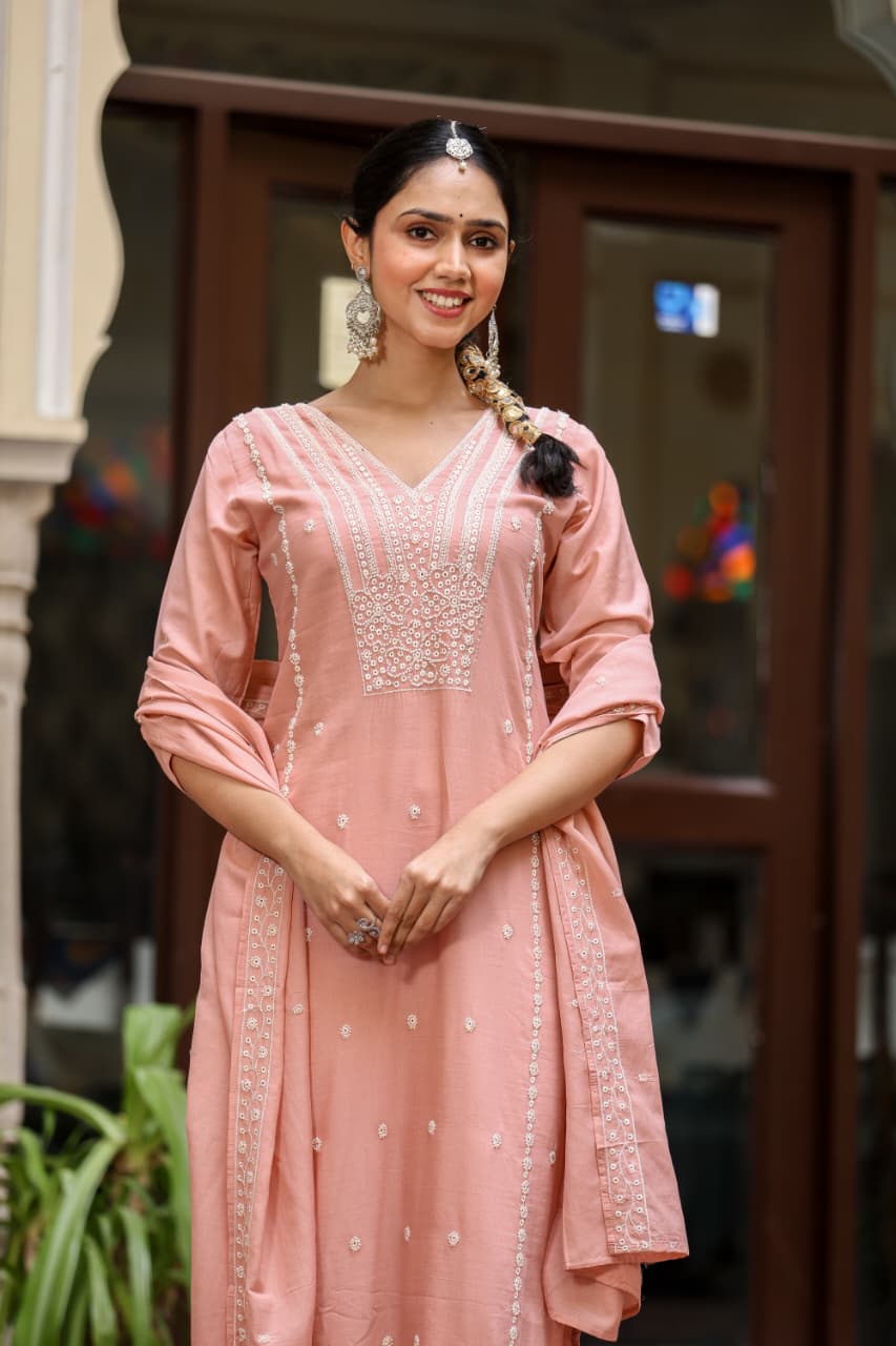 Pure Muslin Peach 3pc Set
