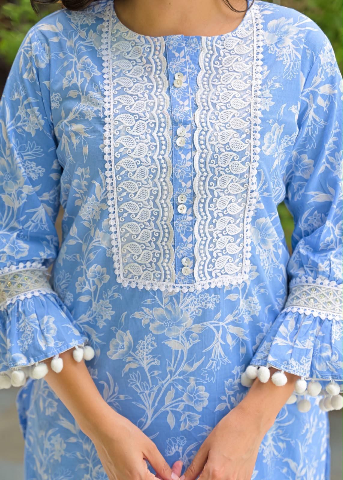 Pure Cotton Farsi Salwar Light Blue 2pc Set