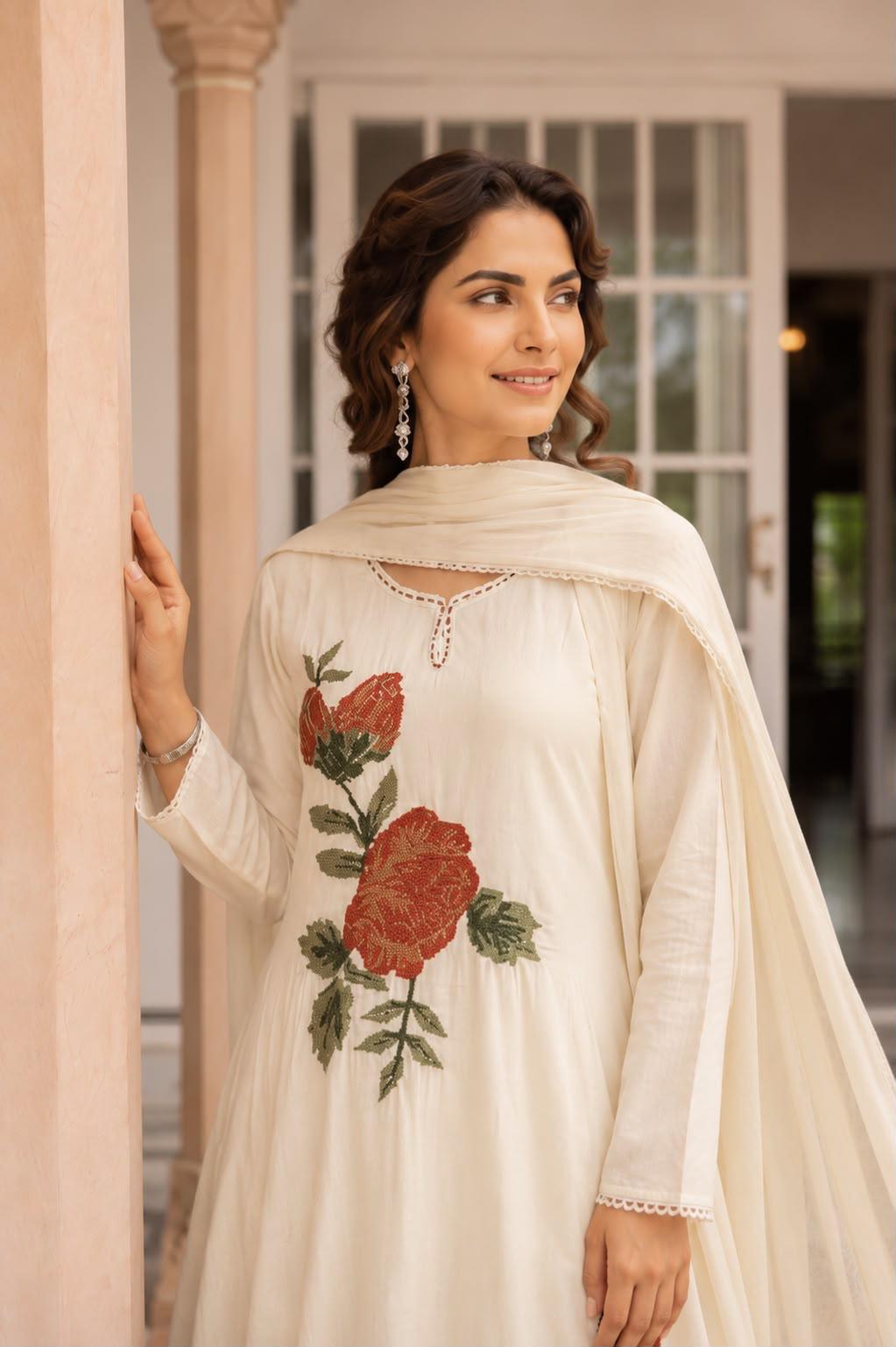 Pure Mull Cotton Cream Off White 3pc Set