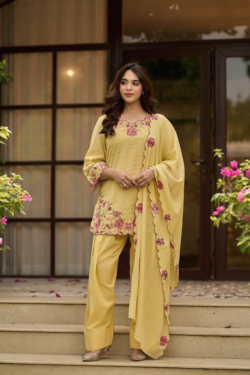 Pure Mull Cotton Farsi Salwar Yellow 3pc Set