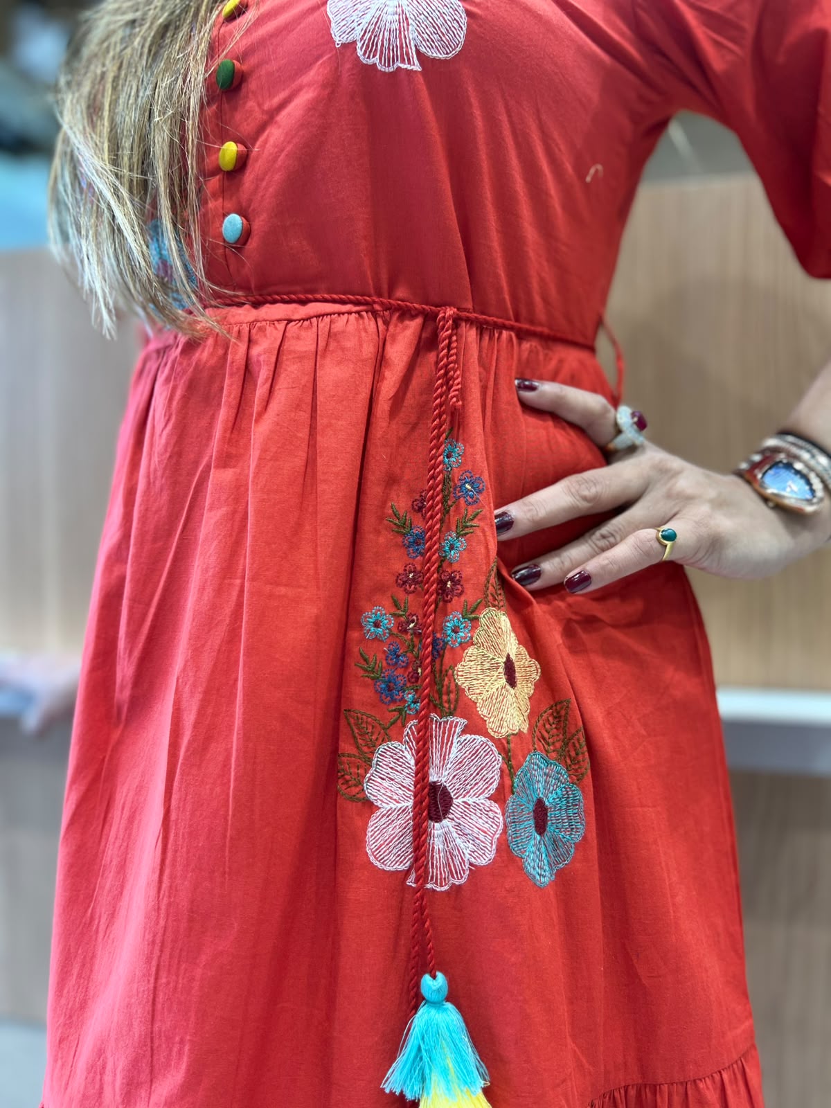 Pure Cotton Red Midi