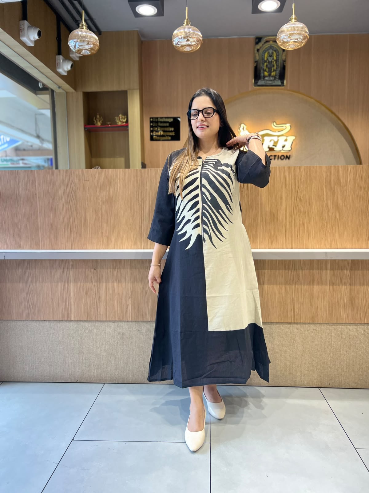 Pure Flex Cotton Black And Cream Midi