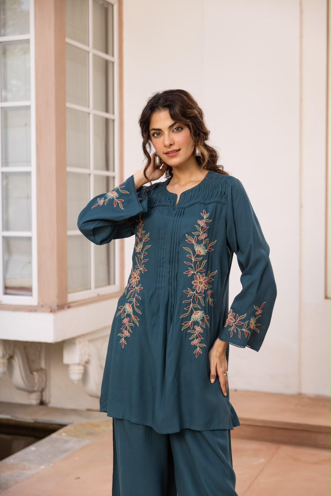 Pure German Rayon Peacock Green 2pc Set