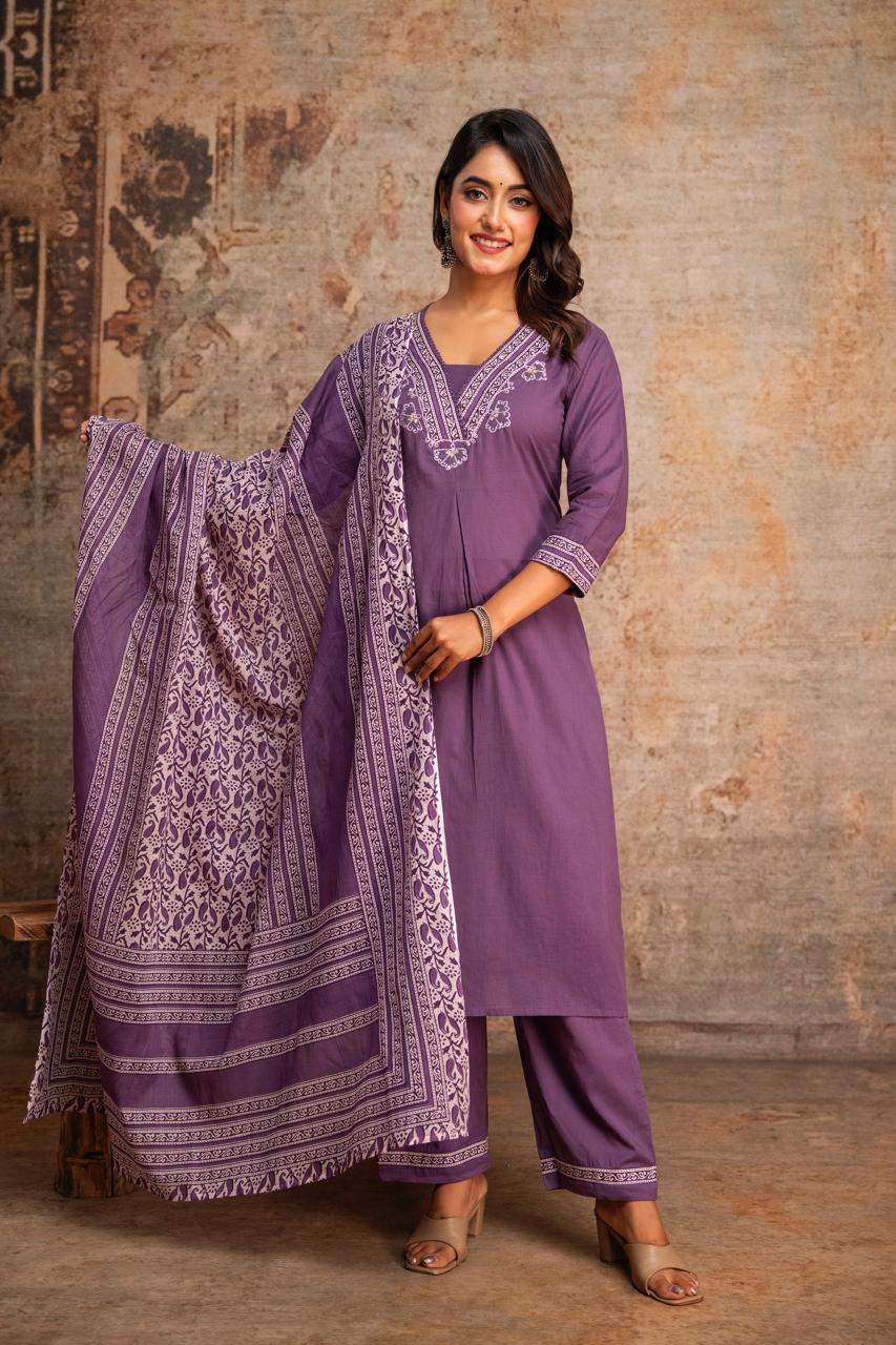 Pure Cotton Purple 3pc Set