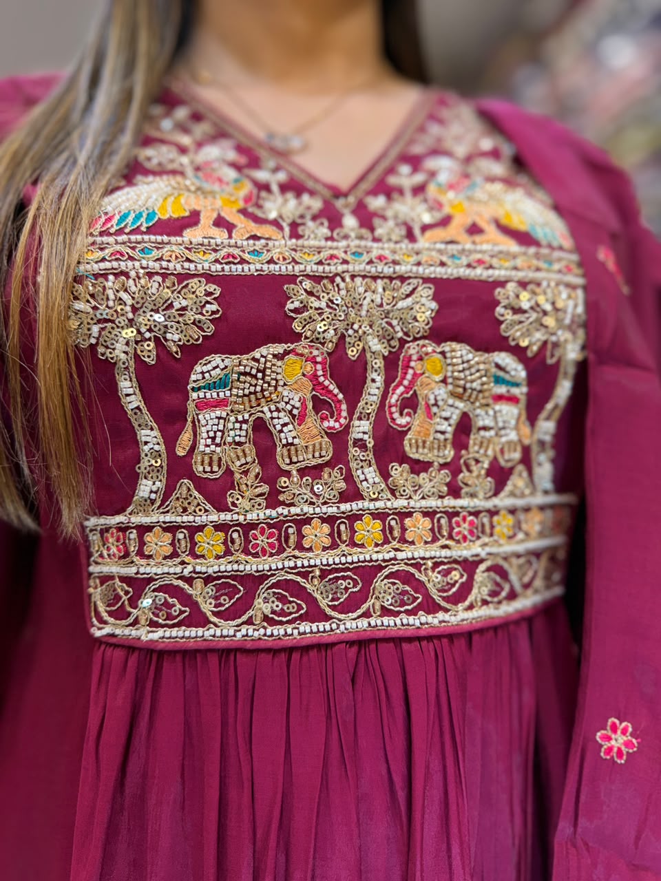 Pure Surat Mull Chanderi Burgandy 3pc Set