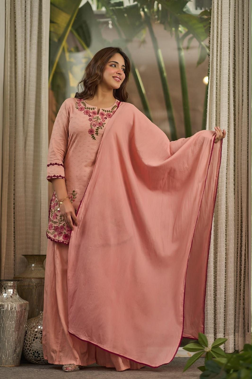 Pure Cotton Peach Pink Farsi Salwar 3pc Set