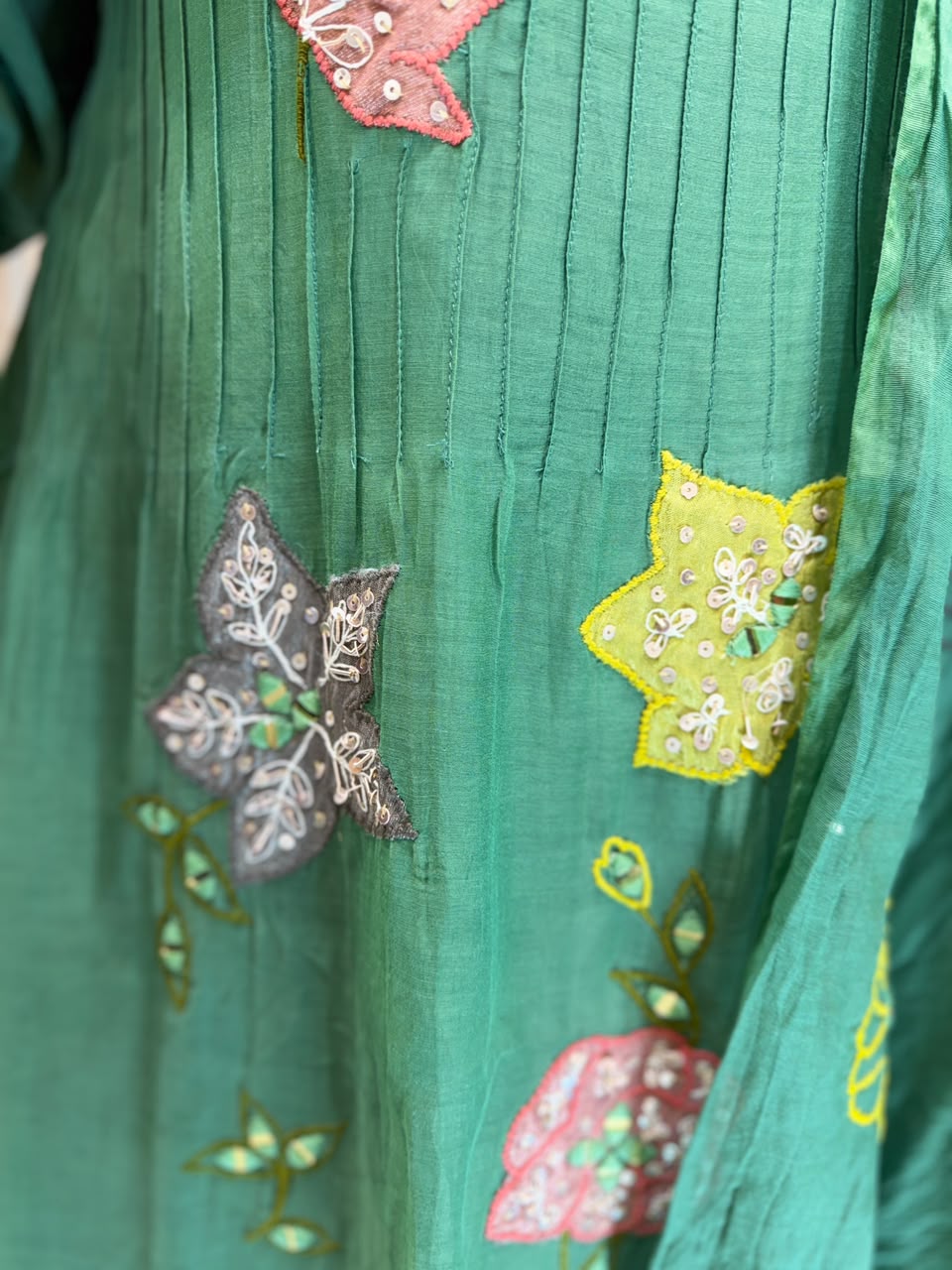 Pure Banaras Mull Chanderi Green 3pc Set