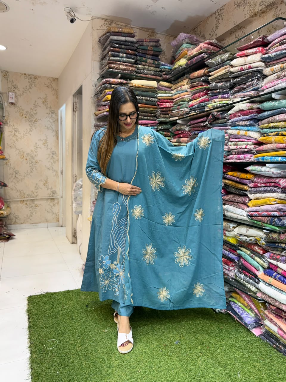 Pure Daabu Cotton Aqua Blue 3pc Set