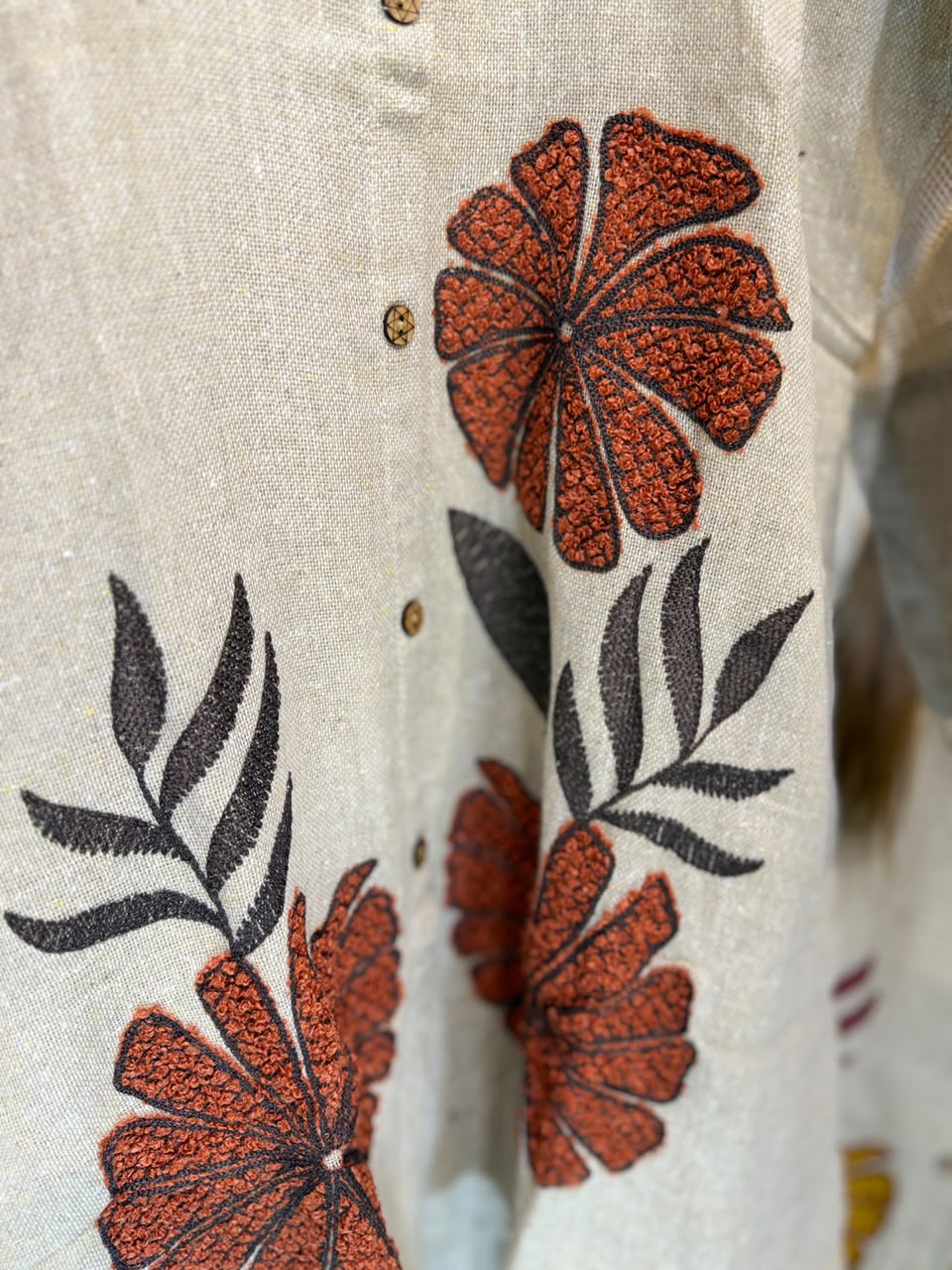 Pure Jute Cotton Off White And Orange 2pc Set