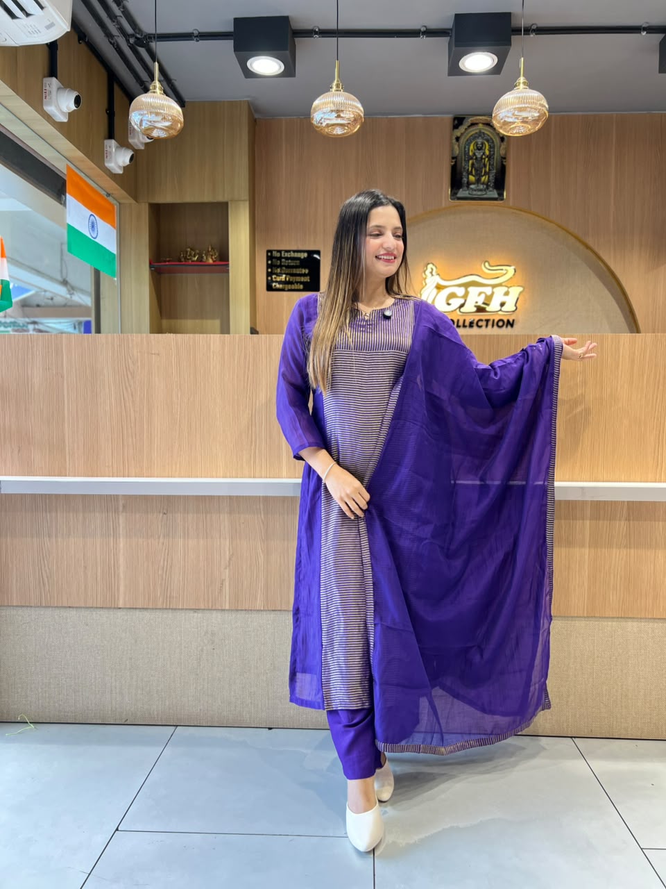 Pure Banaras Mull Chanderi Purple 3pc Set