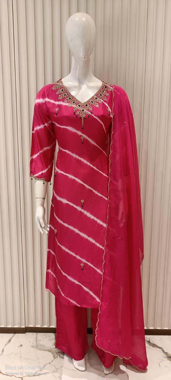 Pure Dola Silk Rani Pink 3pc Set