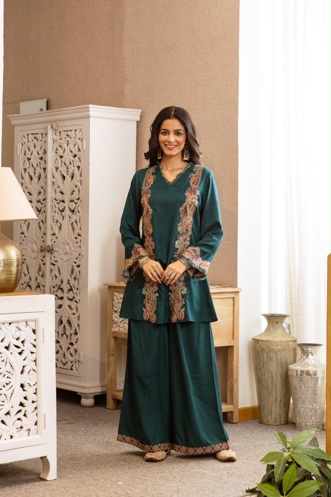 Pure German Rayon Peacock Green 2pc Set
