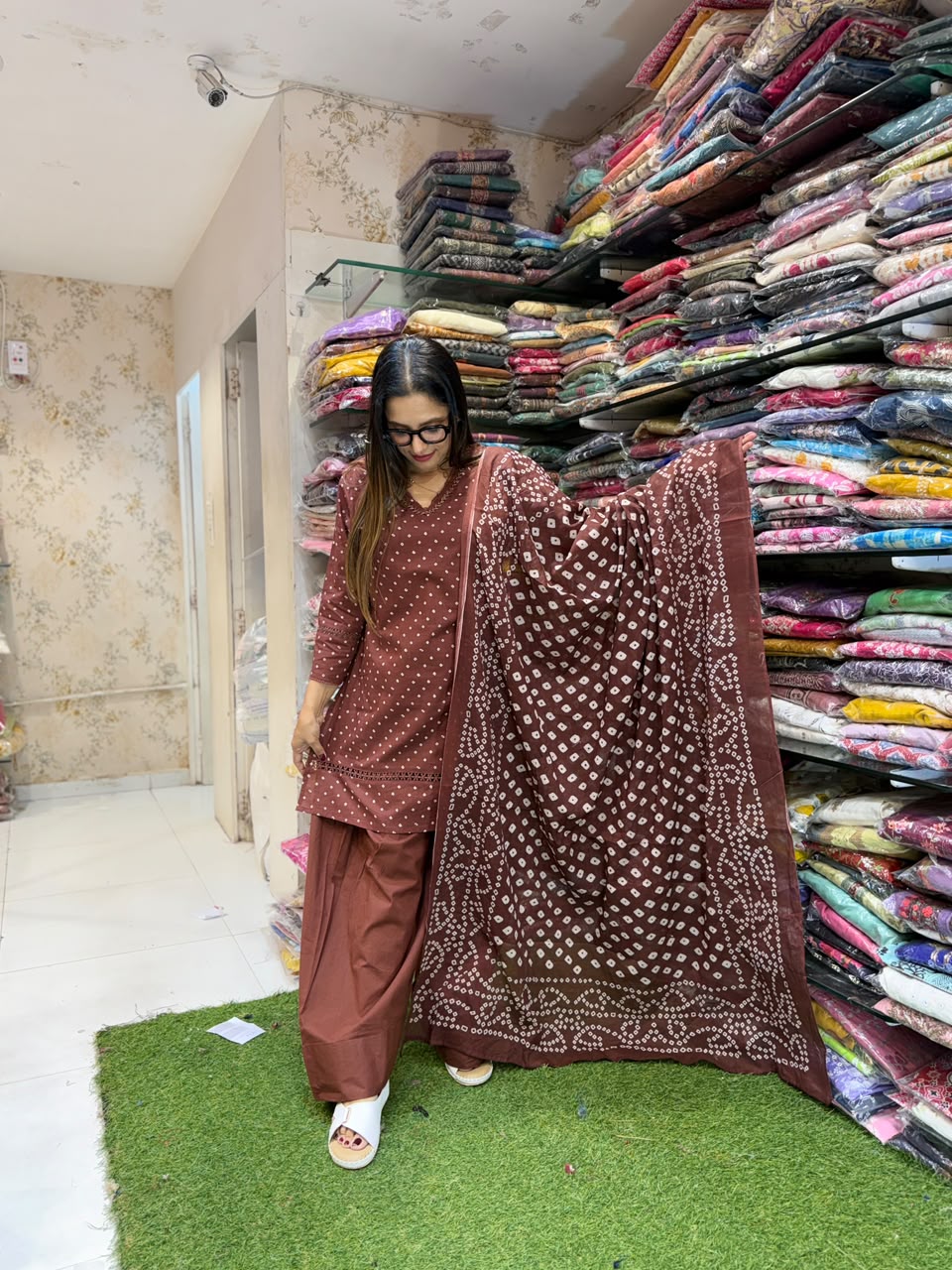 Pure Cotton Farsi Salwar Brown 3pc Set