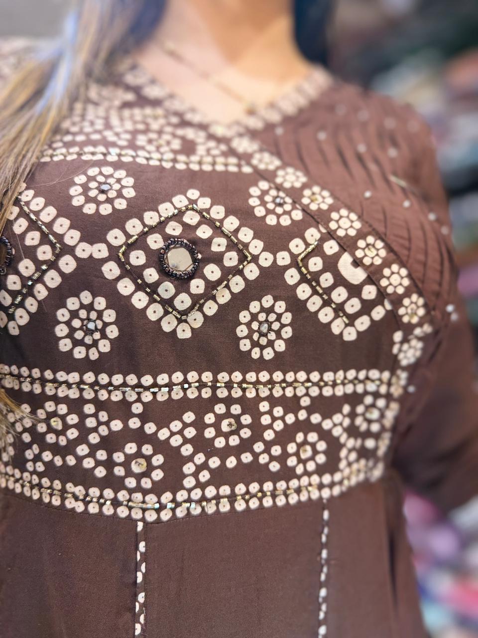 Pure Cotton Brown Anarkali 3pc Set