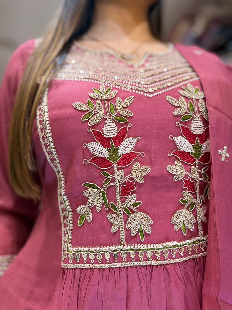 Pure Surat Mull Chanderi Onion Pink 3pc Set