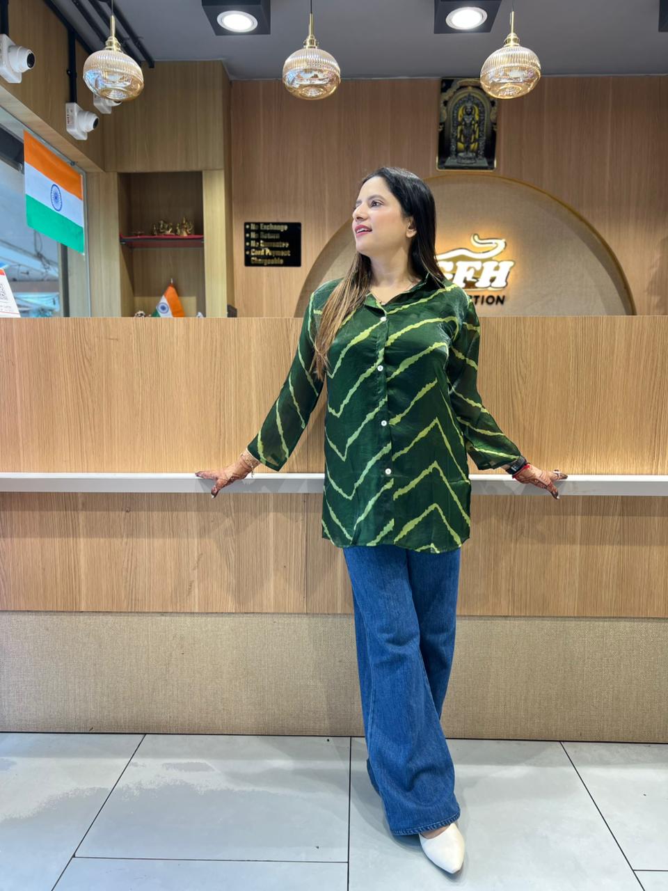Pure Glass Organza Green Shirt