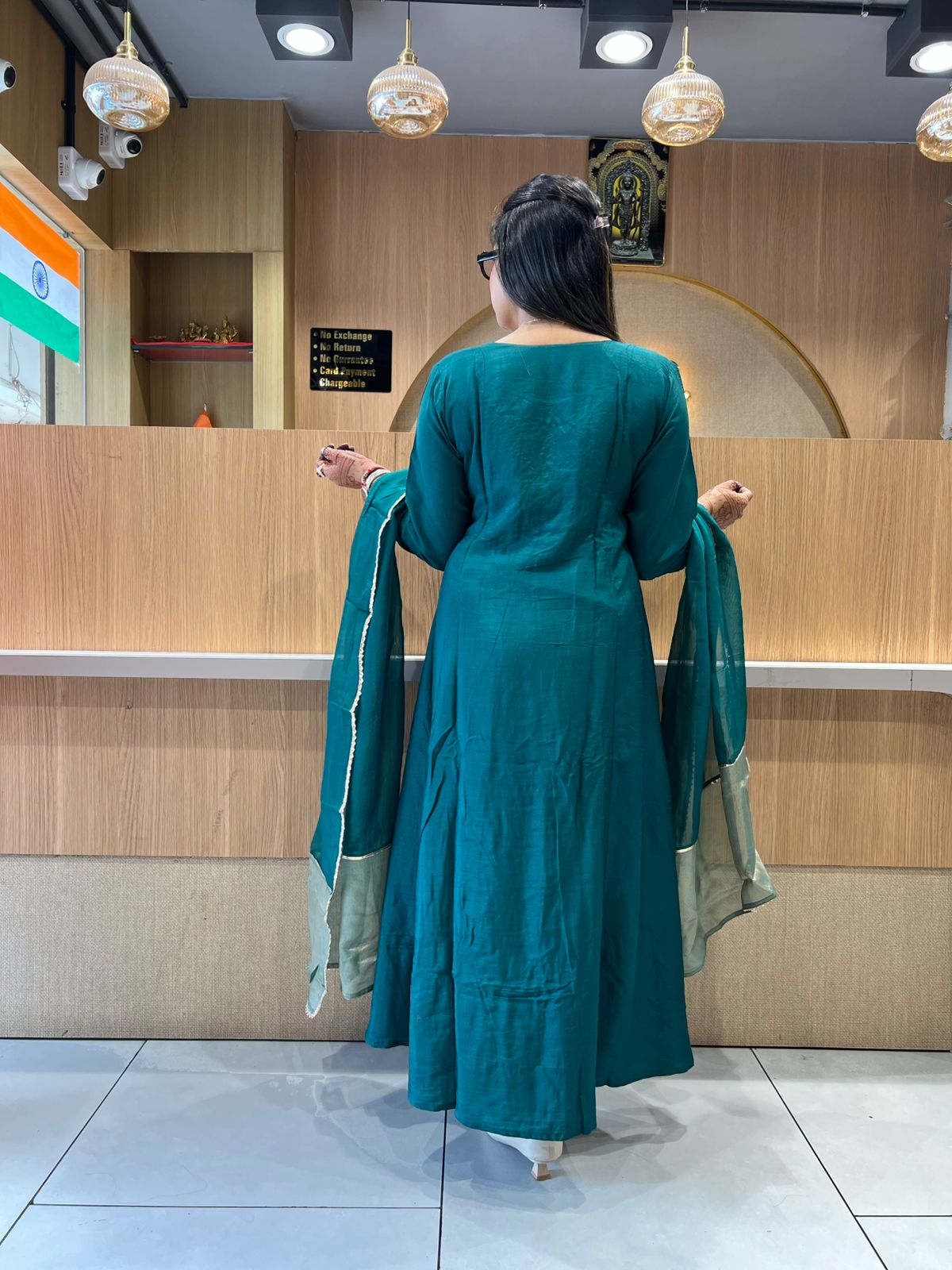Pure Banaras Mull Chanderi Peacock Green 3pc Set
