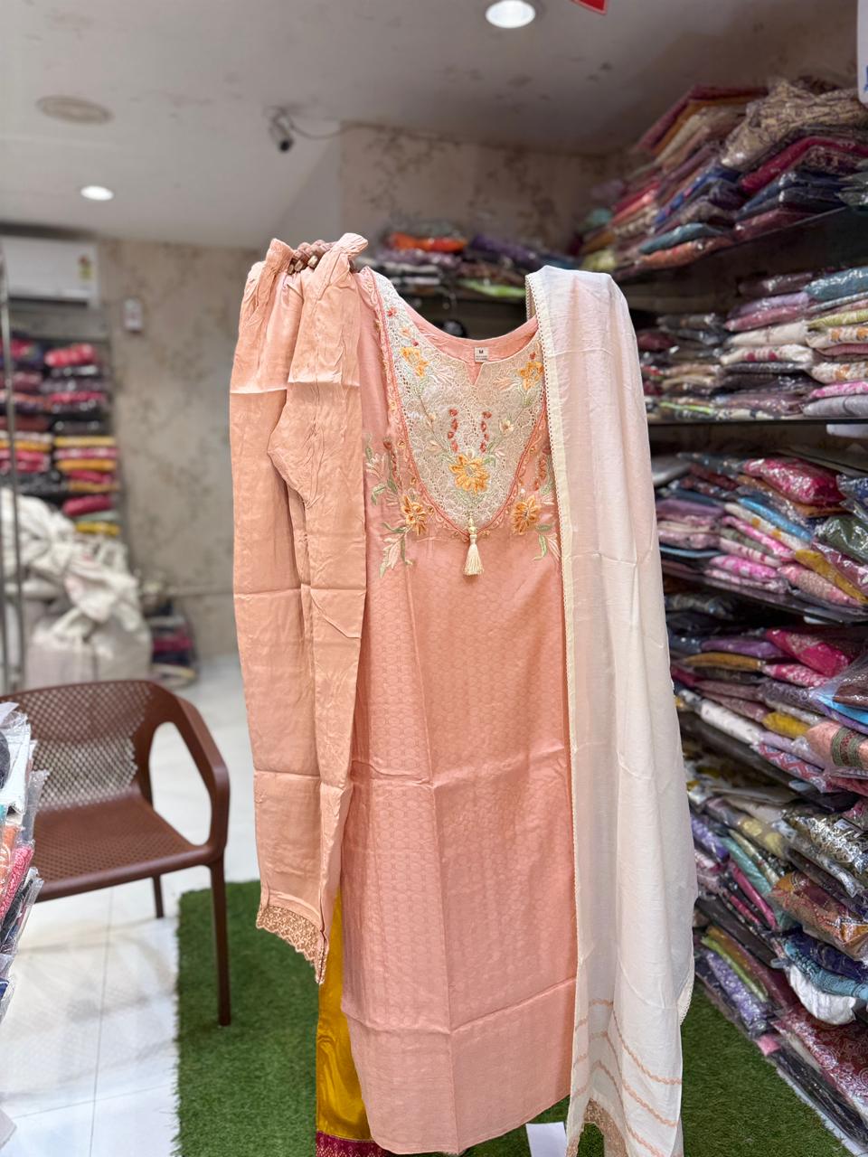 Pure Muslin Peach 3pc Set