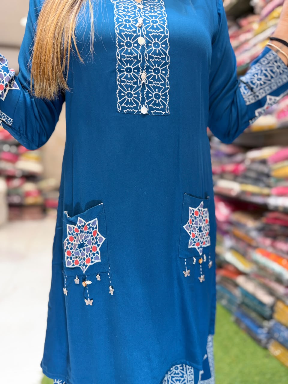 Pure Gaji Silk Teal Blue 2pc Set