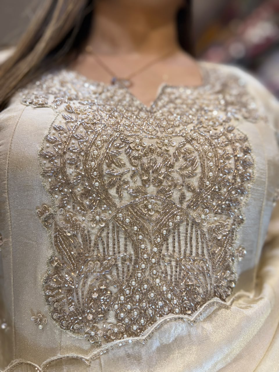 Pure Simmer Tissue Ivory Anarkali 3pc Set