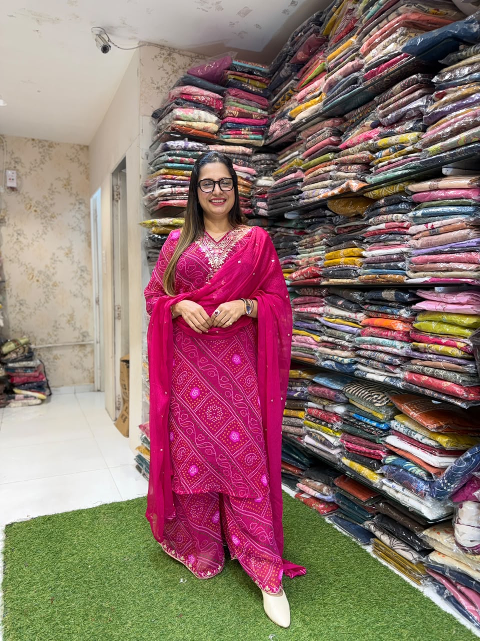 Pure Georgette Rani Pink 3pc Set