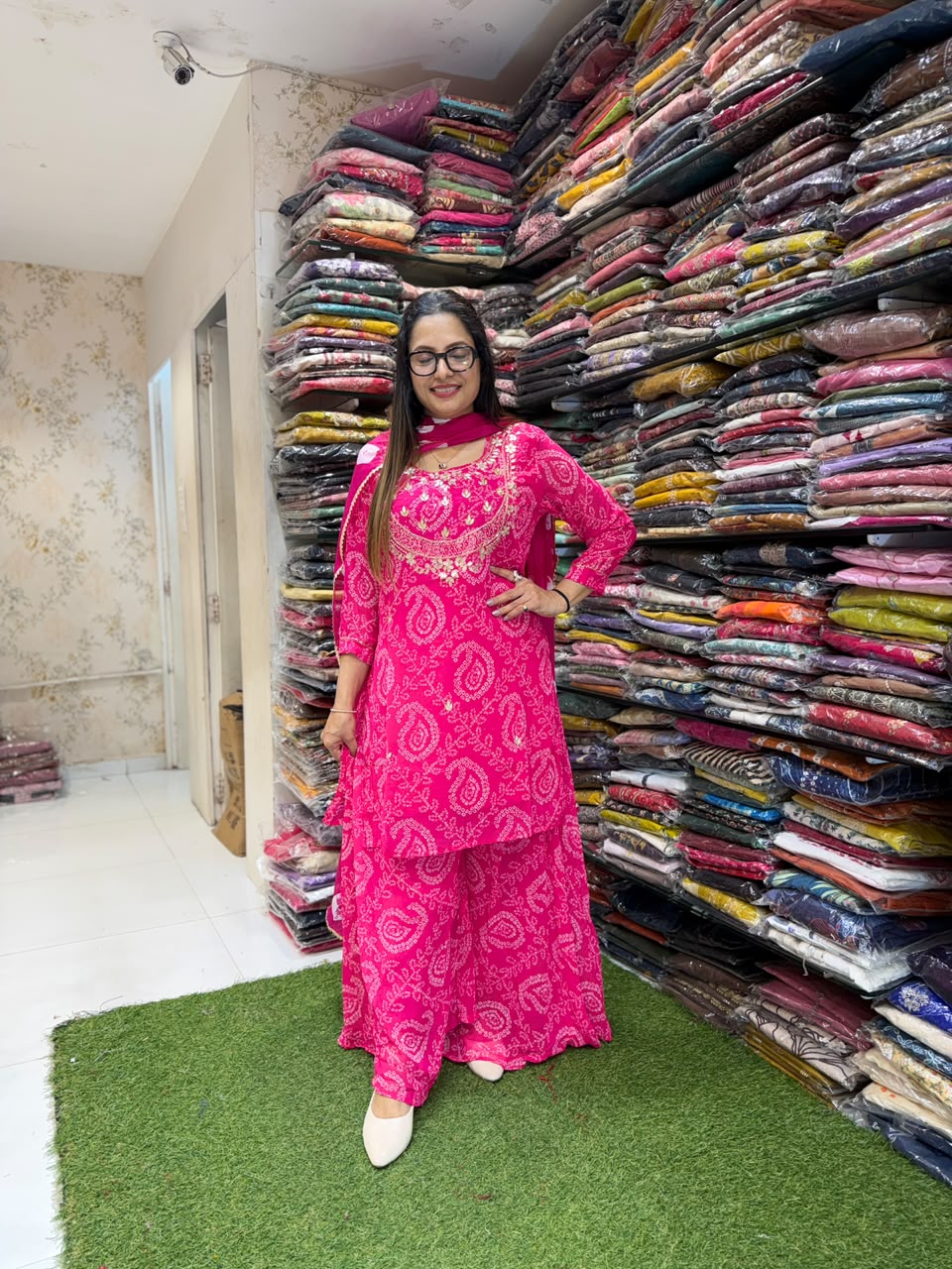 Pure Georgette Rani Pink 3pc Set