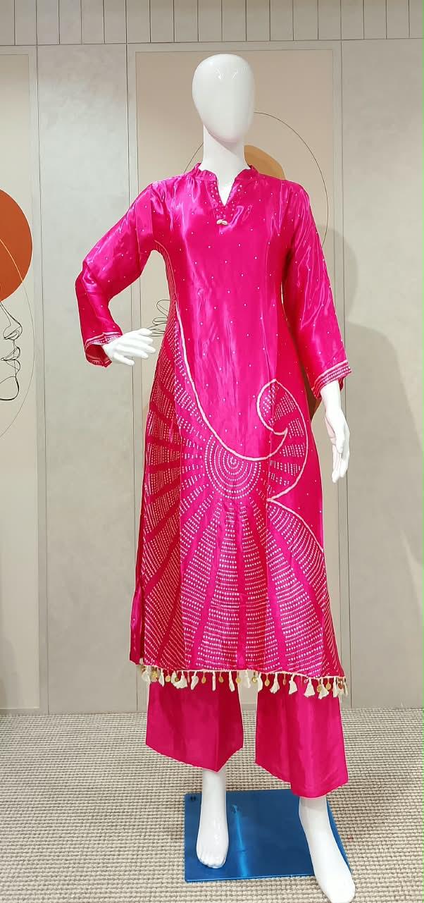 Pure Satin Gaji Rani Pink 2pc Set