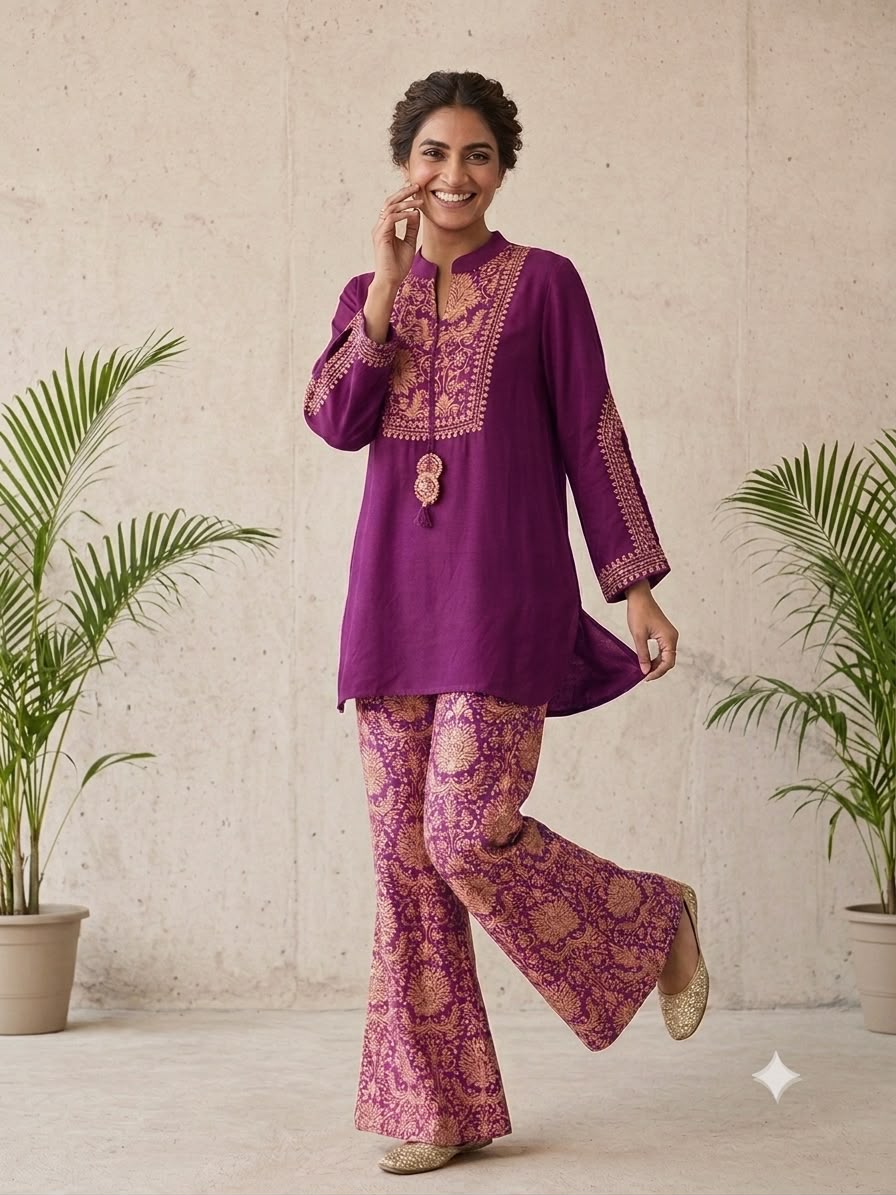 Pure Muslin Purple Cord Set (Dispatch On 2 October)