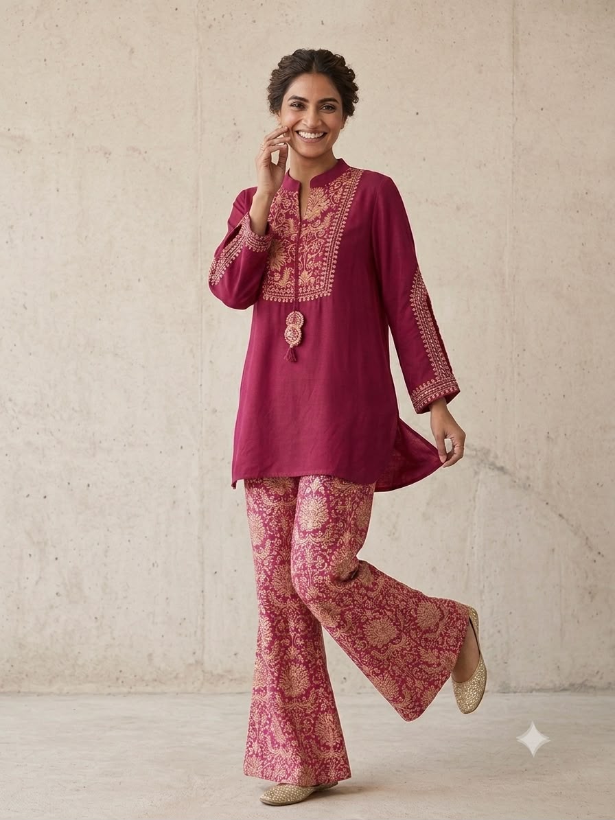 Pure Muslin Magenta Cord Set (Dispatch On 2 October)