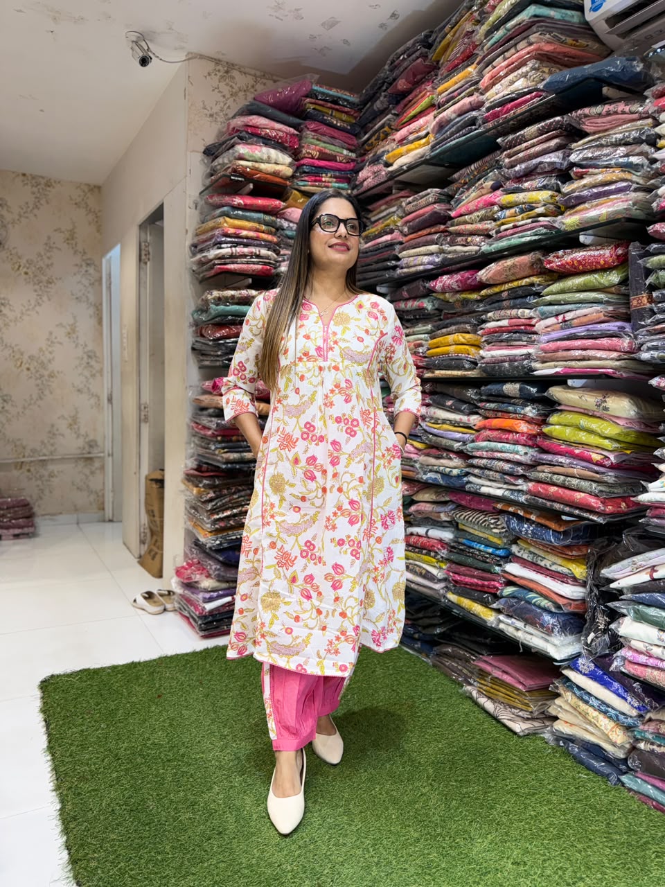 Pure Jaipuri cotton Afghani 2 pc set Blush pink color