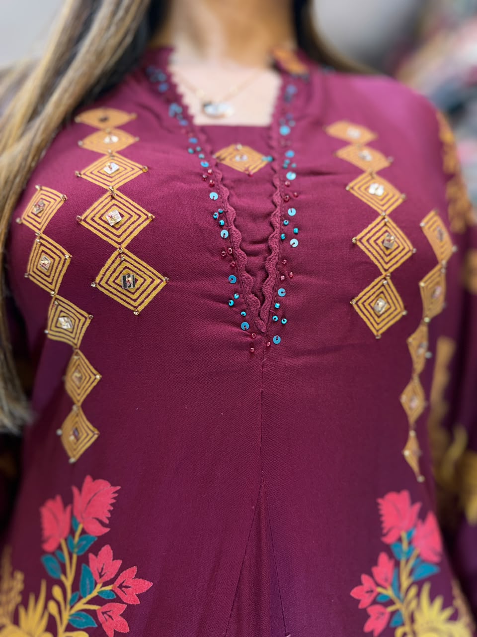 Pure German Rayon Anarkali 2 pc set Maroon color