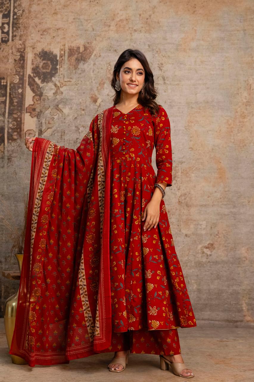 Pure Cotton 24Kali 3 Pc Set Maroon