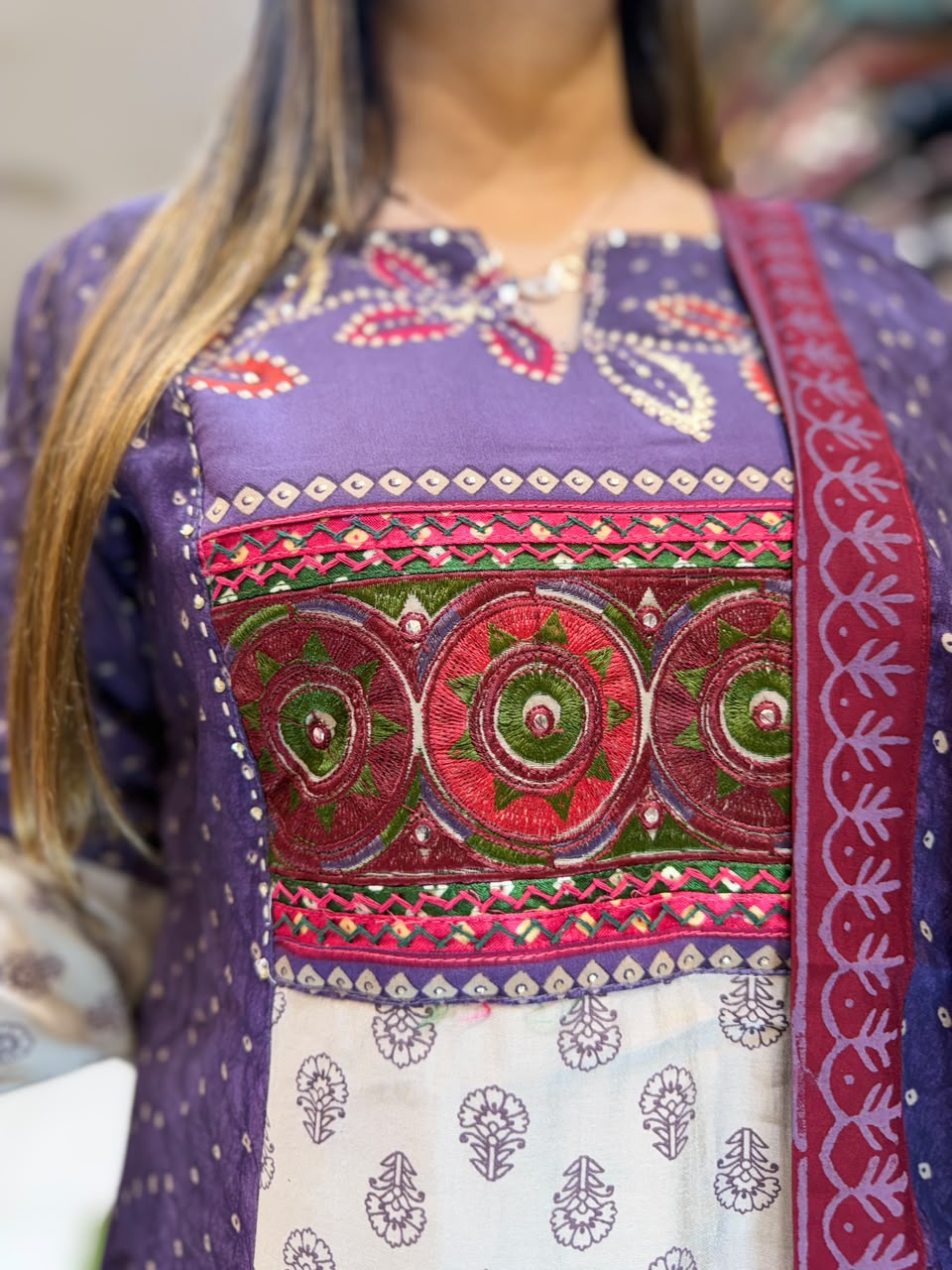 Viscose Mull Chanderi Purple 3pc Set