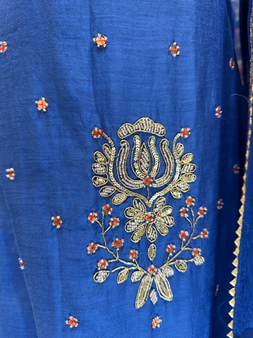 Pure Banaras Mull Chanderi Blue 3pc Set