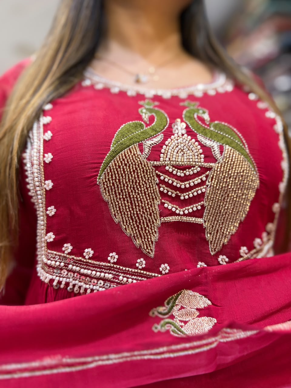 Pure Surat Mull Chanderi Red 3pc Set