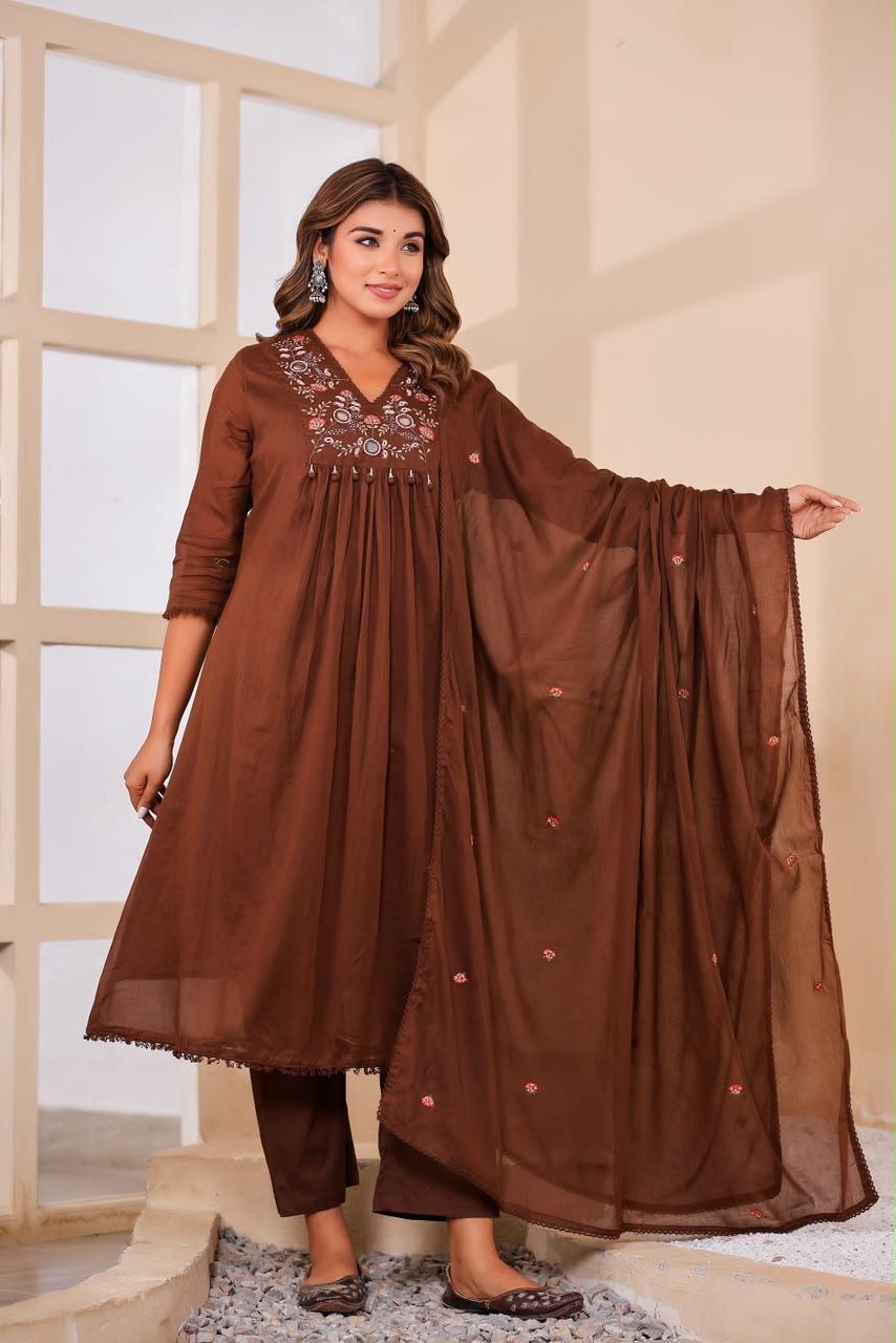 Pure Mull Cotton Brown 3pc Set