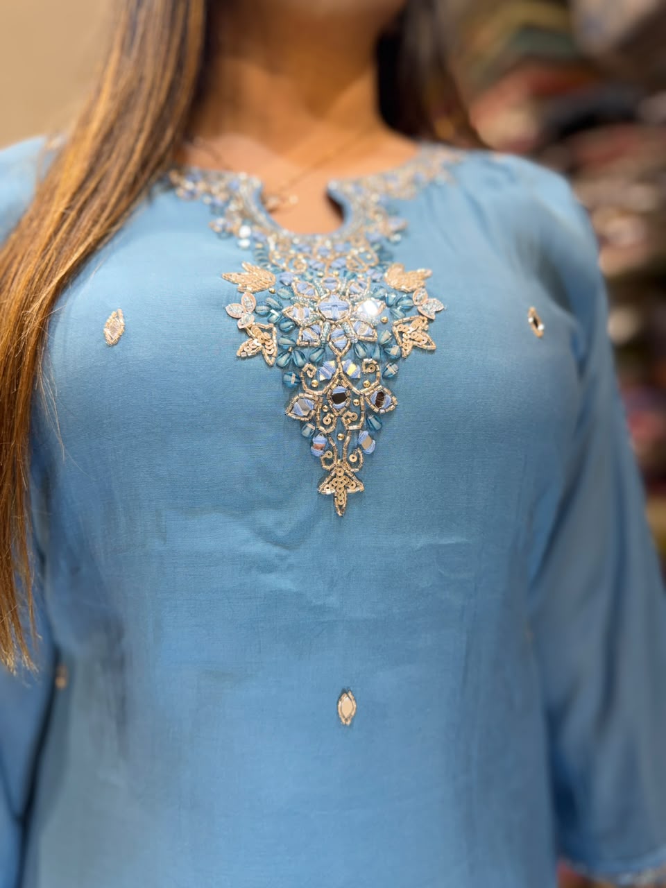 Mull Chanderi Sky Blue 3pc Set