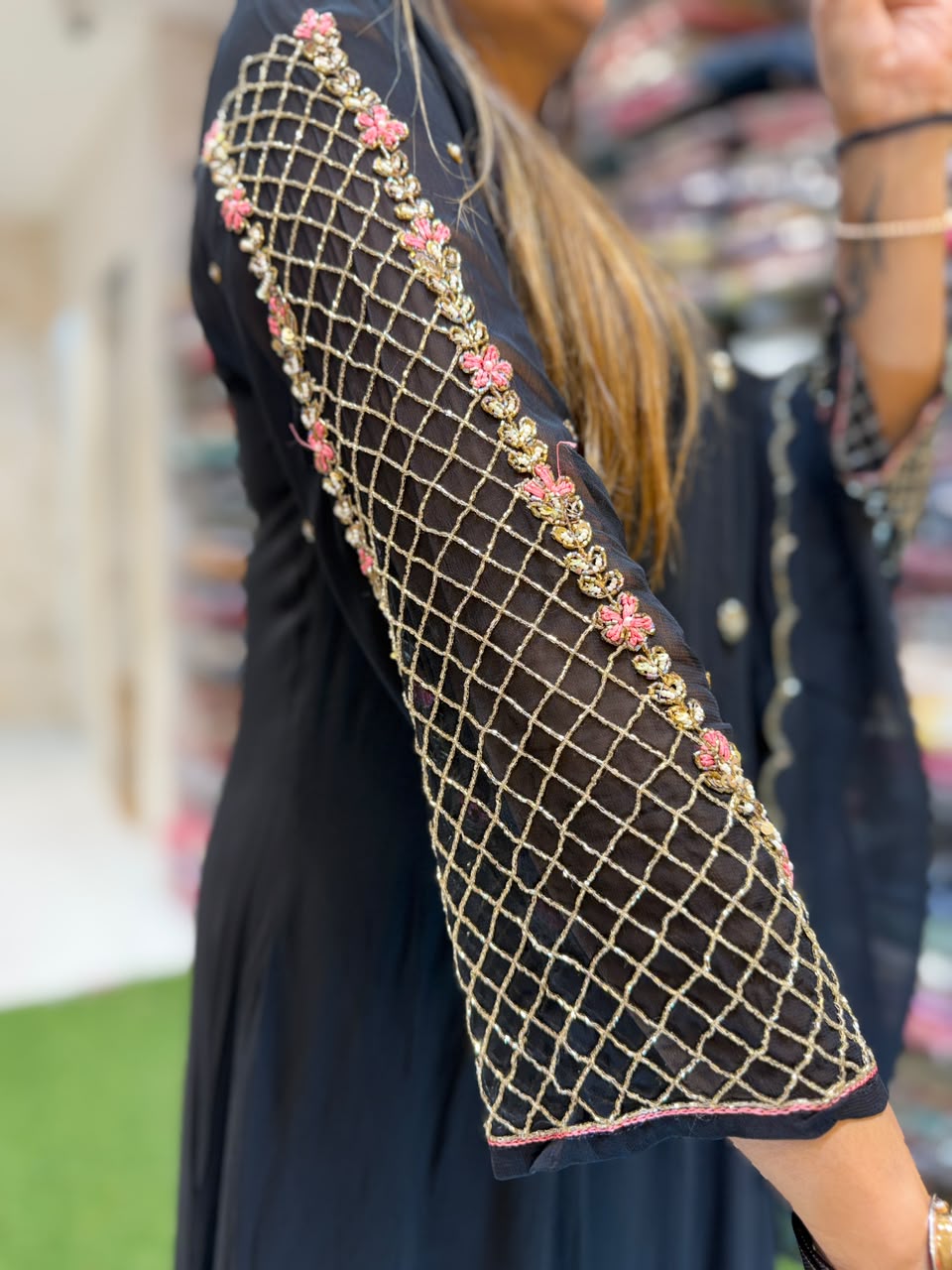 Pure Georgette Anarkali Black 3pc Set